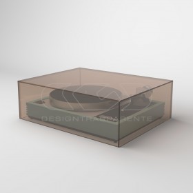 Turntable cover box W50 D50 H15 transparent or smoked acrylic.