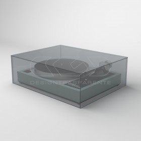 Turntable cover box W55 D40 H20 transparent or smoked acrylic.