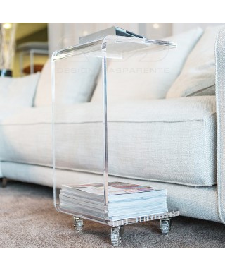 Tavolino L40H60 carrello servitore portariviste plexi trasparente.