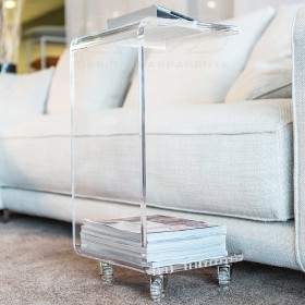 Tavolino L40H60 carrello servitore portariviste plexi trasparente.
