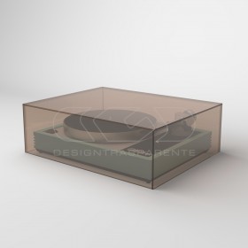 Turntable cover box W65 D35 H30 transparent or smoked acrylic.