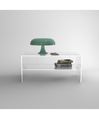 Acrylic side table W90 cm coffee table with transparent shelf