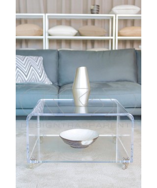 Mesa de centro 30 cm revistero de metacrilato transparente con ruedas.