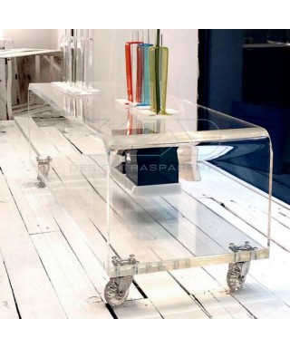 Mesa de centro 40 cm revistero de metacrilato transparente con ruedas.