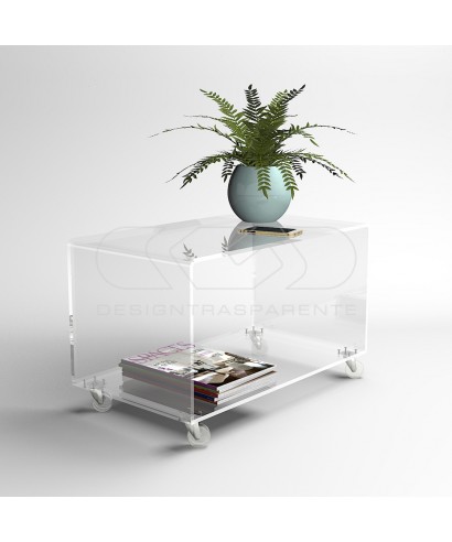 Mesa de centro 30 cm revistero de metacrilato transparente con ruedas.