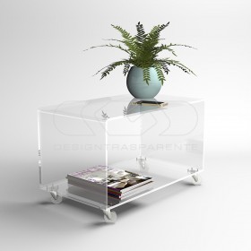 Mesa de centro 35 cm revistero de metacrilato transparente con ruedas.