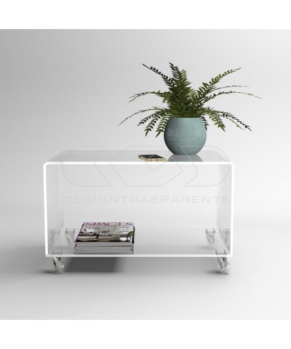 Mesa de centro 50 cm revistero de metacrilato transparente con ruedas.