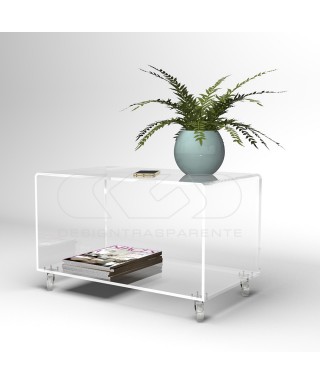 Tavolino portariviste cm 60 carrello in plexiglass trasparente.