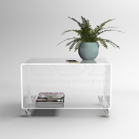 Tavolino portariviste cm 65 carrello in plexiglass trasparente.