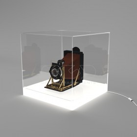 cm 45 LED acrylic display case with white lighted base.