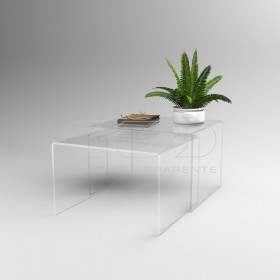 Set tavoli 90x40h40 e 85x40h37 impilabili in plexiglass trasparente.