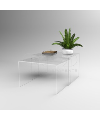 Set tavoli 70x25h50 e 65x25h40  impilabili in plexiglass trasparente.