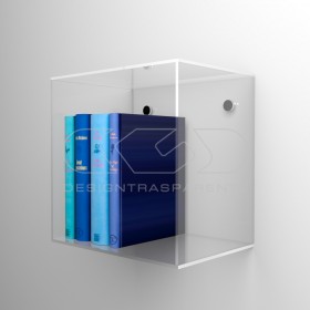Cube shelf cm 25 in transparent acrylic wall display unit.