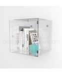 Cubo vitrina 20 cm en metacrilato transparente expositor de pared.