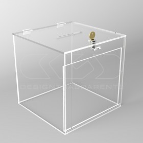 Urna de metacrilato transparente con cerradura y espacio para gráficas