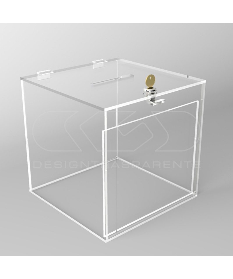 Urna de metacrilato transparente con llave de seguridad 24x24x24cm -  Cablematic