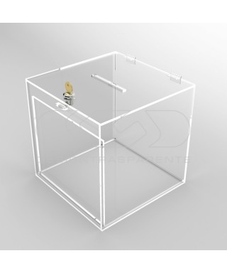 Urna de metacrilato transparente con cerradura y espacio para gráficas