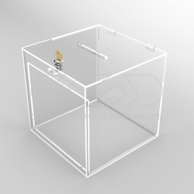 Urna de metacrilato transparente con cerradura y espacio para gráficas