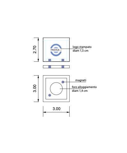 Scatolina in plexiglass con logo chiusura a magnete Cliniclab.