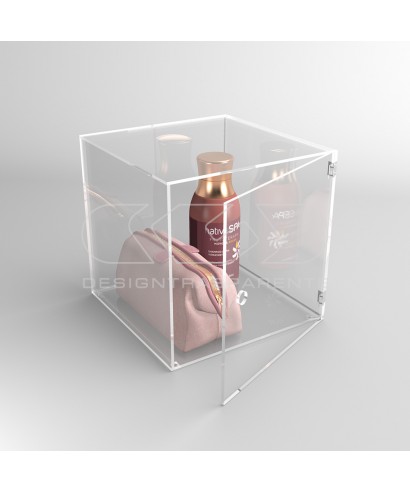 Cubo vitrina 15 cm en metacrilato transparente expositor de pared.