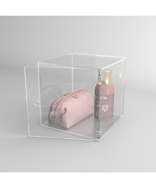 Cubo vitrina 15 cm en metacrilato transparente expositor de pared.