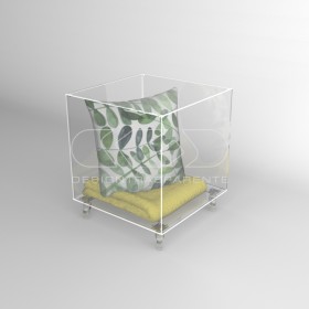 Cubo contenitore cm 20 tavolino in plexiglass trasparente con ruote.
