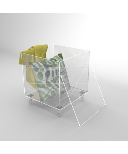 Cubo contenitore cm 20 tavolino in plexiglass trasparente con ruote