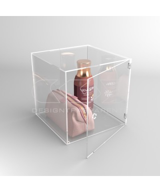 Cubo vitrina 25 cm en metacrilato transparente expositor de pared.