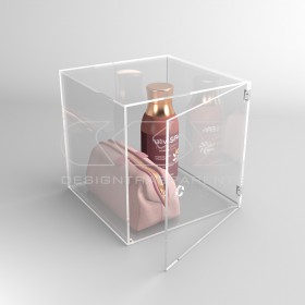 Cubo vitrina 25 cm en metacrilato transparente expositor de pared.