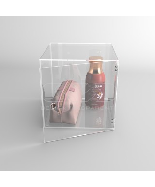 Cubo vitrina 25 cm en metacrilato transparente expositor de pared.