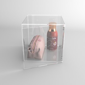 Cubo vitrina 30 cm en metacrilato transparente expositor de pared.