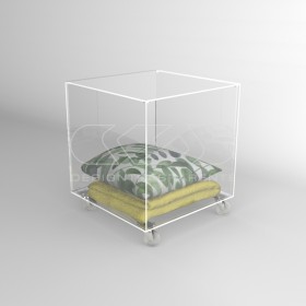 Transparent Acrylic cube 25 cm container and small table with wheels.