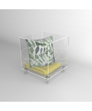Transparent Acrylic cube 25 cm container and small table with wheels.