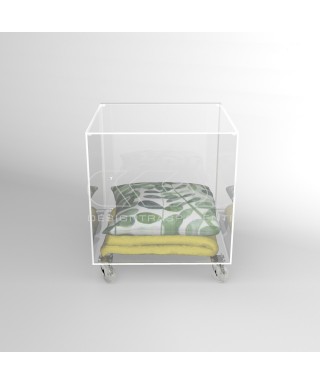 Cubo contenitore cm 30 tavolino in plexiglass trasparente con ruote.