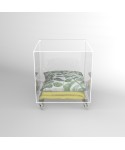Cubo contenedor cm 30 mesa de metacrilato transparente con ruedas.