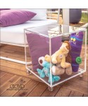 Cubo contenitore cm 35 tavolino in plexiglass trasparente con ruote.