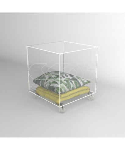 Cubo contenitore cm 35 tavolino in plexiglass trasparente con ruote
