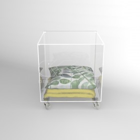 Cubo contenitore cm 40 tavolino in plexiglass trasparente con ruote.