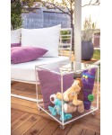 Cubo contenedor cm 45 mesa de metacrilato transparente con ruedas.