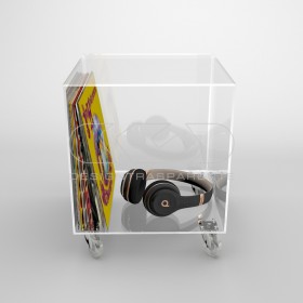 Cubo espositore cm 25 tavolino in plexiglass trasparente con ruote