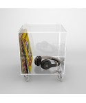 Cubo espositore cm 25 tavolino in plexiglass trasparente con ruote.