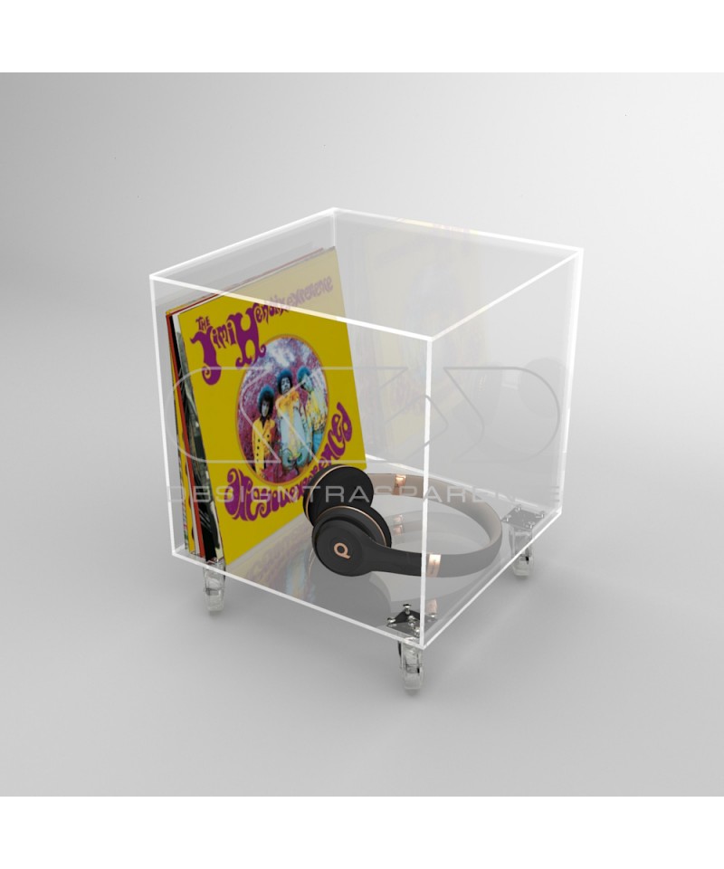 Transparent Acrylic cube 30 cm display and small table with wheels