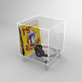 Transparent Acrylic cube 40 cm display and small table with wheels.