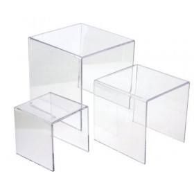 Set tavoli 90x40h40 e 85x40h37 impilabili in plexiglass trasparente.