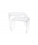 Set tavoli 90x40h40 e 85x40h37 impilabili in plexiglass trasparente.