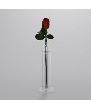 Florero monofloral de metacrilato transparente minimalista y elegante.