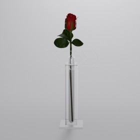 Vaso monofiore in plexiglass trasparente minimalista ed elegante.
