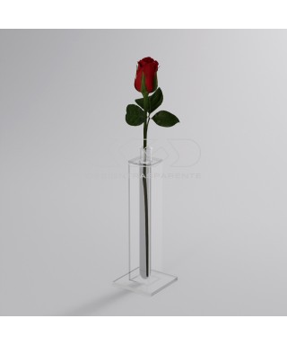 Minimalist and elegant transparent acrylic single-flower vase.