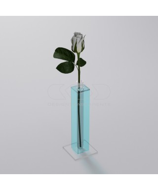 Florero monofloral de metacrilato azul claro transparente minimalista.