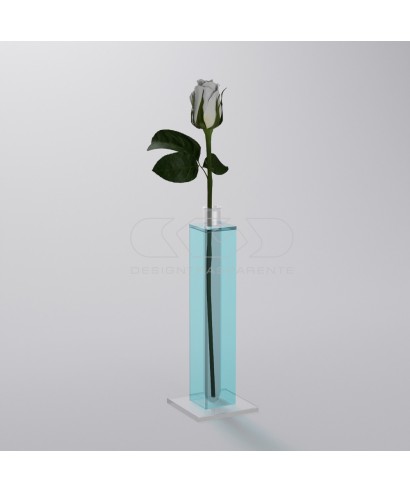 Florero monofloral de metacrilato azul claro transparente minimalista.